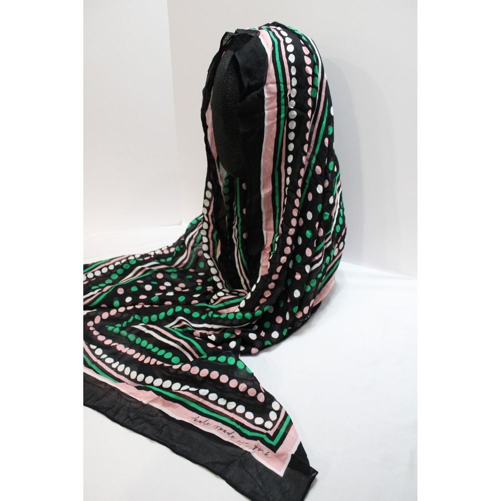 Kate Spade New York Polka Dot Striped Oblong Scarf Black Pink Green White